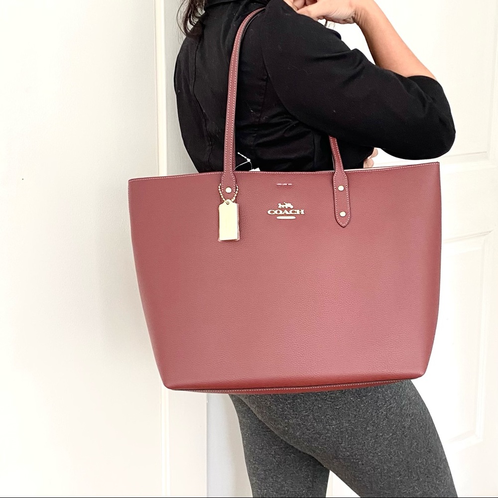 NWT authentic COACH leather tote wine
